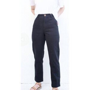 Beaton Linen Utility Pants Womens 0 Black High Waist Brushed Bull Denim Cotton